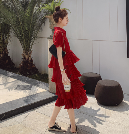 显瘦大码微胖mm连衣裙衬衫蛋糕裙高级孕妇订婚赫本风日常可穿