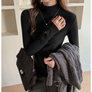 仿羊绒半高领秋冬内搭长袖打底衫女可外穿长袖t恤设计高级感上衣
